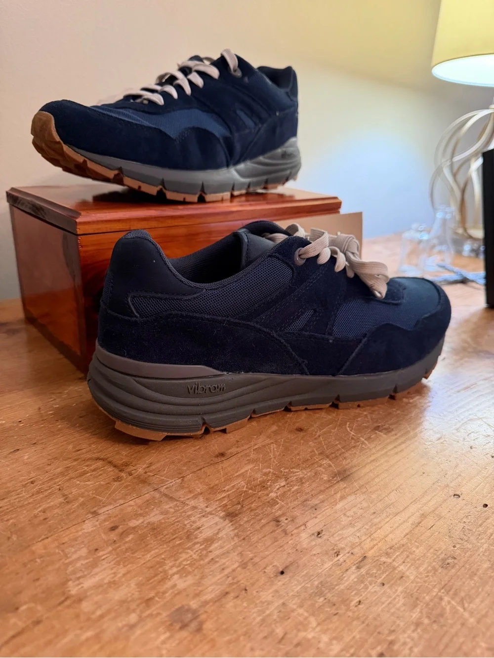 J. Crew Men's Navy Suede & Mesh Athletic Sneakers with White Laces